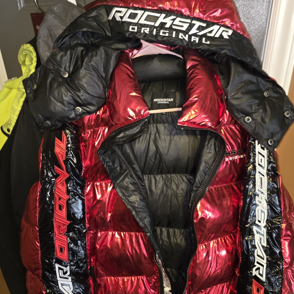 Rockstar Original Men's Shiny Red and Black Puffer Jacket